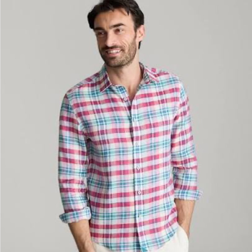 Untuckit Wrinkle-Resistant Plaid Linen Wallace Shirt Small